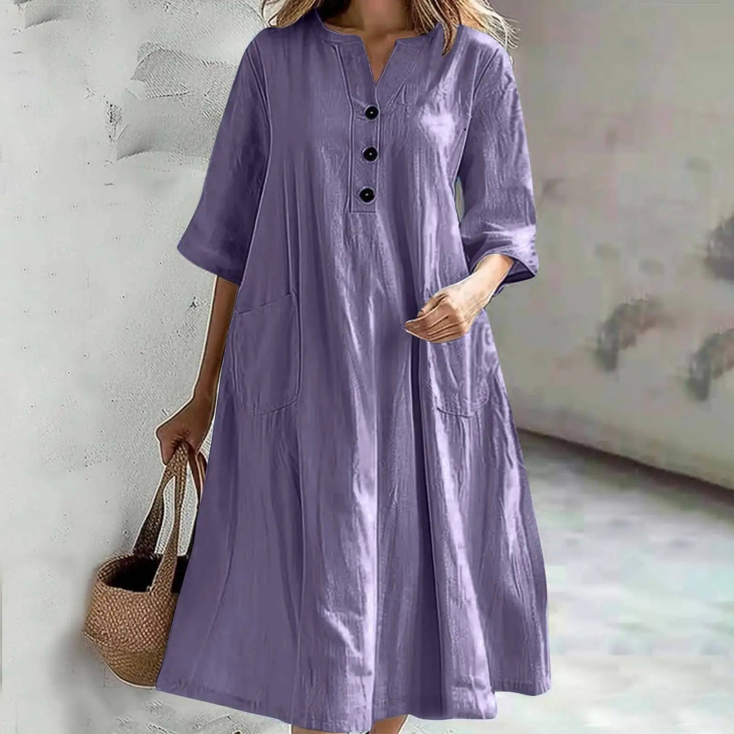 Elegant Casual Short Sleeve Solid Midi Dress for Women
