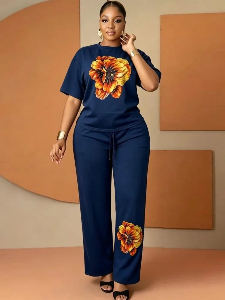 African Dashiki Two Piece Top and Pants Set for Women