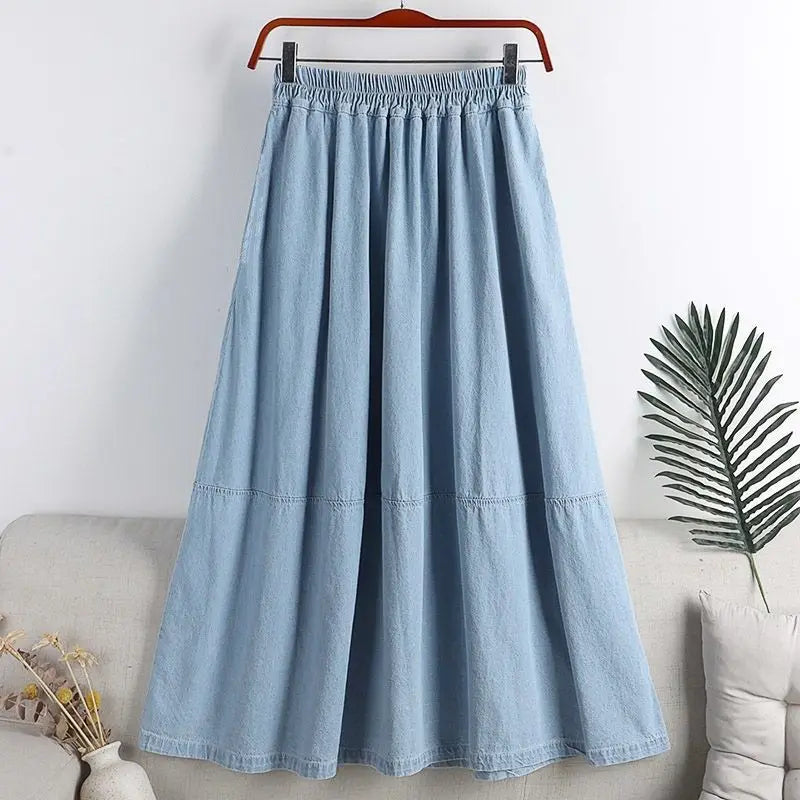 Classic Retro Denim Midi Regular Fit Skirt For Women