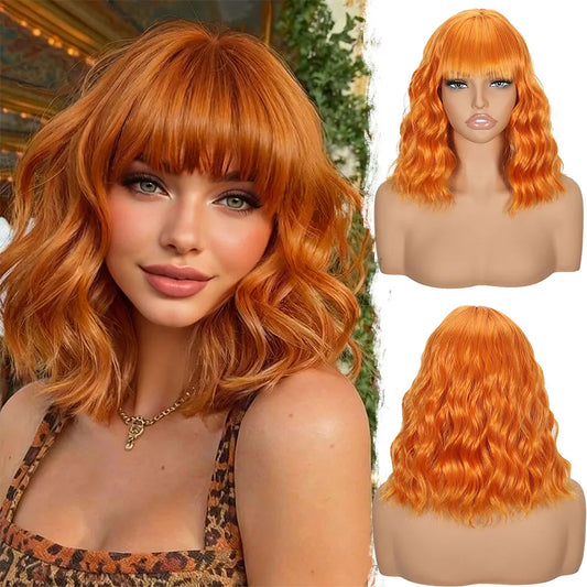 Vibrant Orange Wave Bob Wig