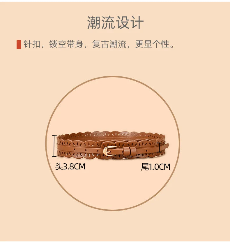 Soft Wide Hollow Out Leather Wraparound Belt for Women