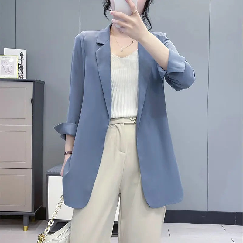 Purple Blazers Jacket for Women Fall Outfits Korean Long Trend Clothing Casual Women's Blazer Suits Tailoring 2025 Spring Coats