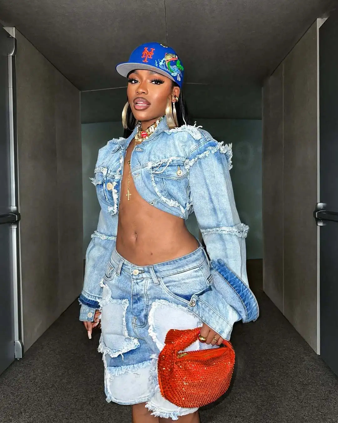 Shorts Pant Set Women Two Piece Sets Denim Turn Down Collar Matching Sets Tops Knee Length Pants High Waist Y2k Streetwear