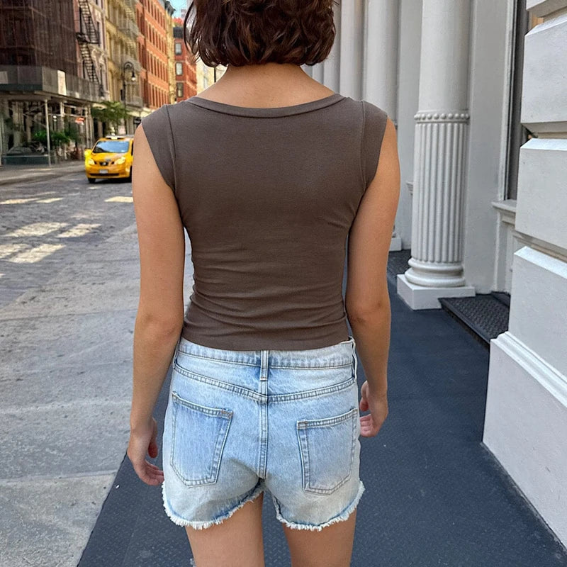 Rib Knit Solid Color Summer Slim Tank Top for Women
