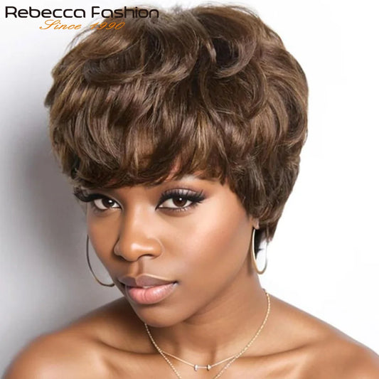 Short Curly Brazilian Pixie Cut Human Hair Wig for Women