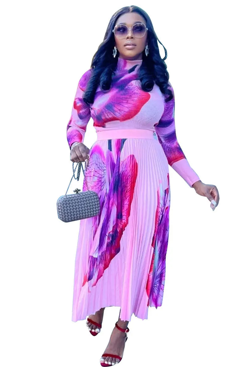 Elegant Pleated Traditional Dashiki Maxi Dress for Women