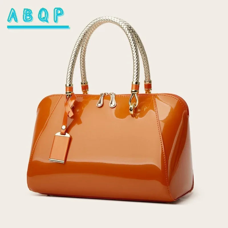 ABQP New Women's Handbag Luxury Brand Fashion Patent Leather Women's Shoulder Bag Large Capacity Boston Women's Bag High Quality