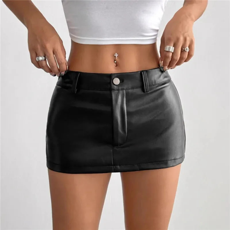 Slim Fit Faux Leather Zippered Mini Skirt for Women