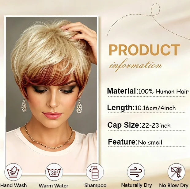 Ombre Blonde Burgundy Layered Human Hair Wig With Bangs for Women