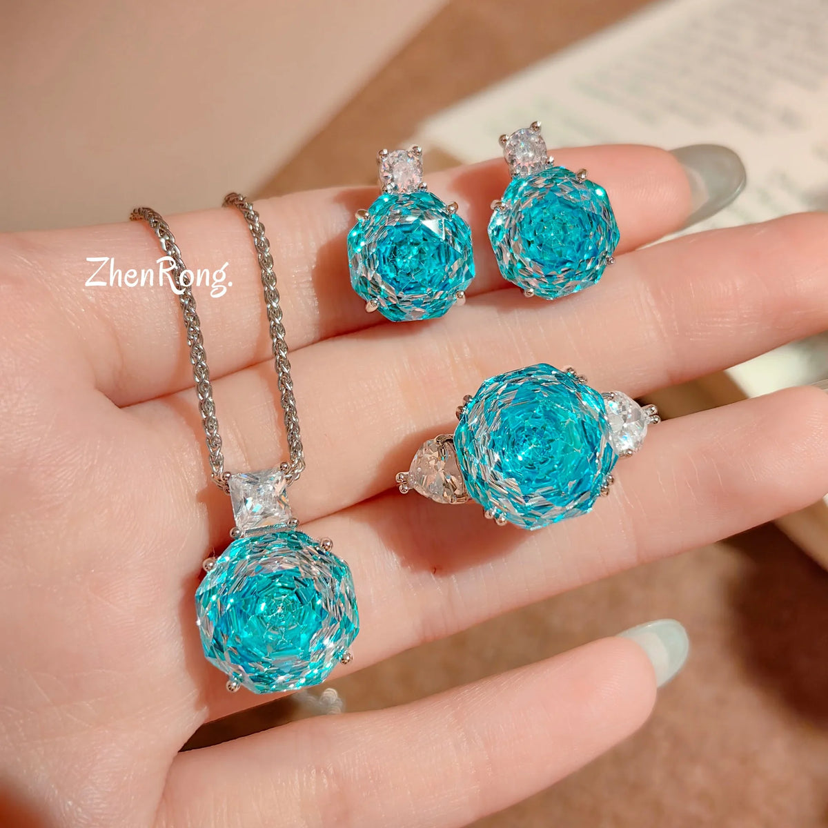 Rose Cut Cubic Zirconia Wedding Jewelry Set for Women