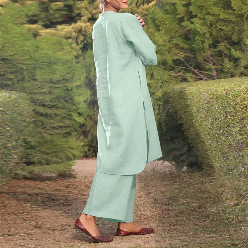 V Neck Shirt and Straight Pants Two Piece Set for Women