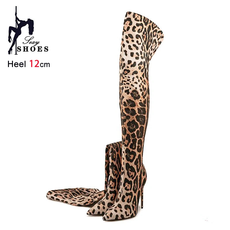 Purple Gradient Leopard Print Over-the-Knee Boots for Women