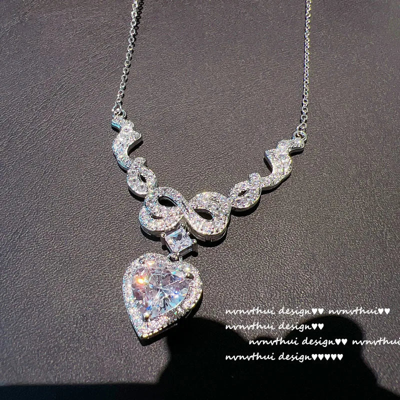 Heart Zircon Pendant Necklace in Sterling Silver for Women