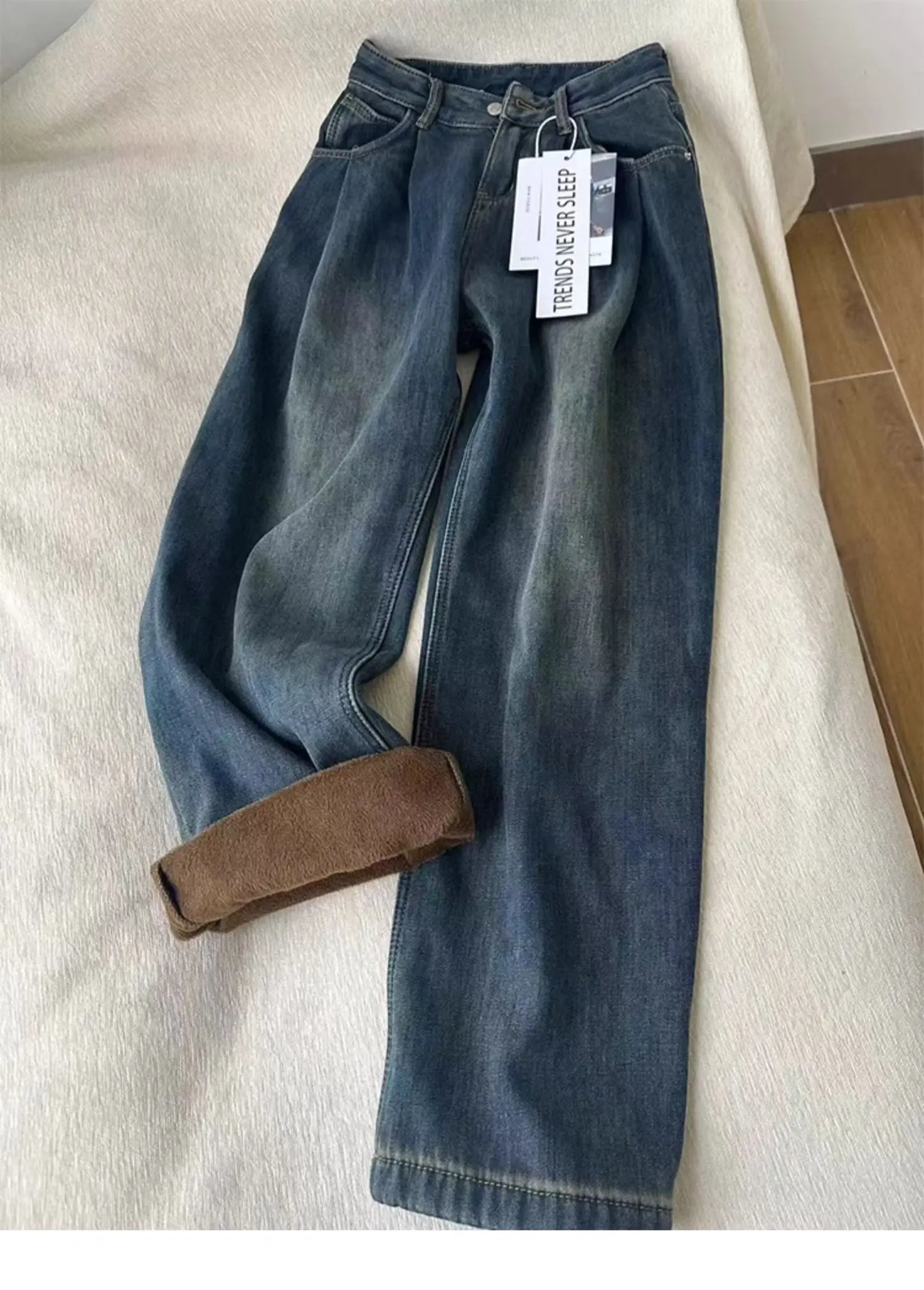 Velvet Baggy High Waist Denim Jeans