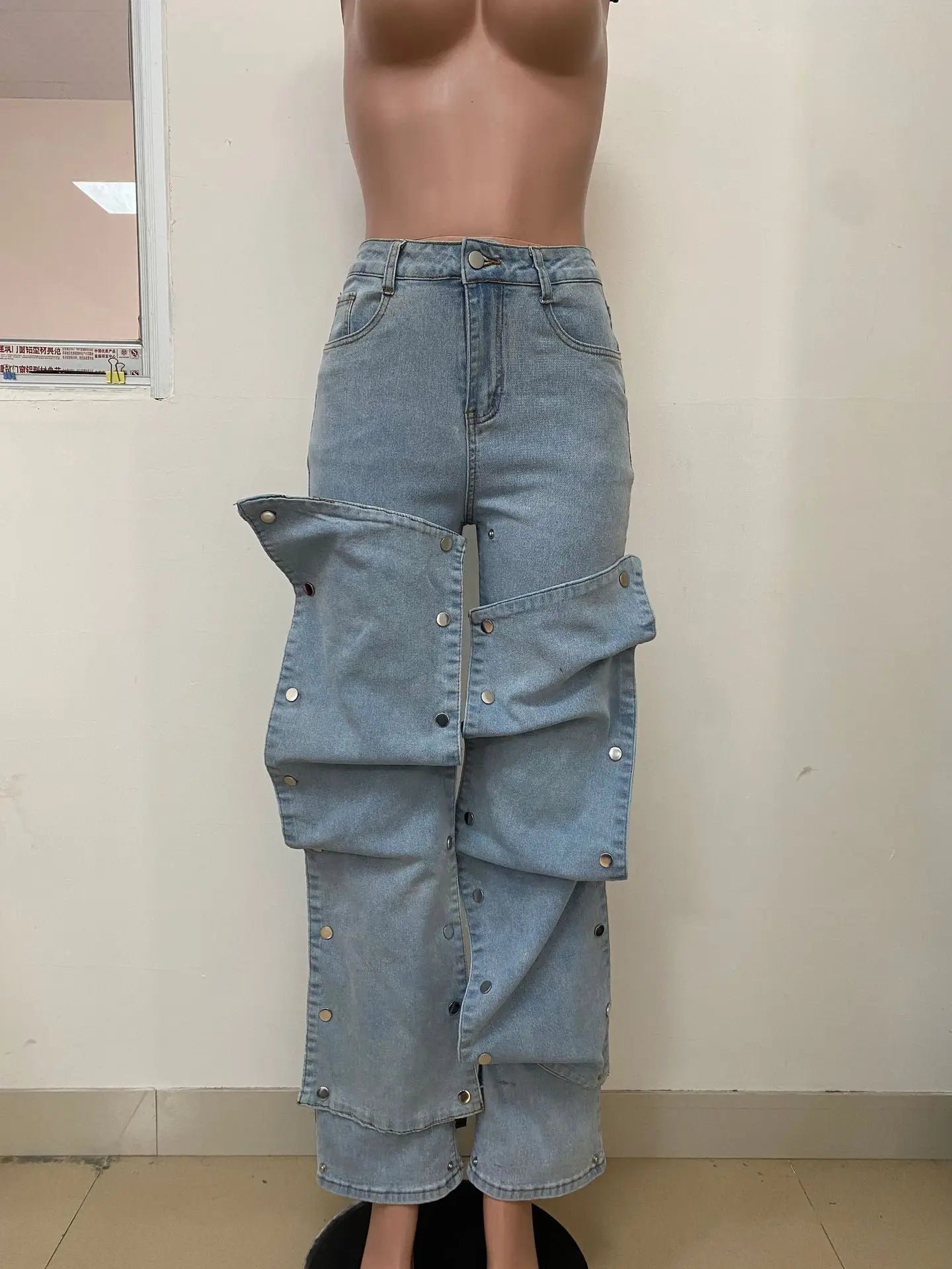 Classic Blue High Waist Straight Cargo Pants for Women