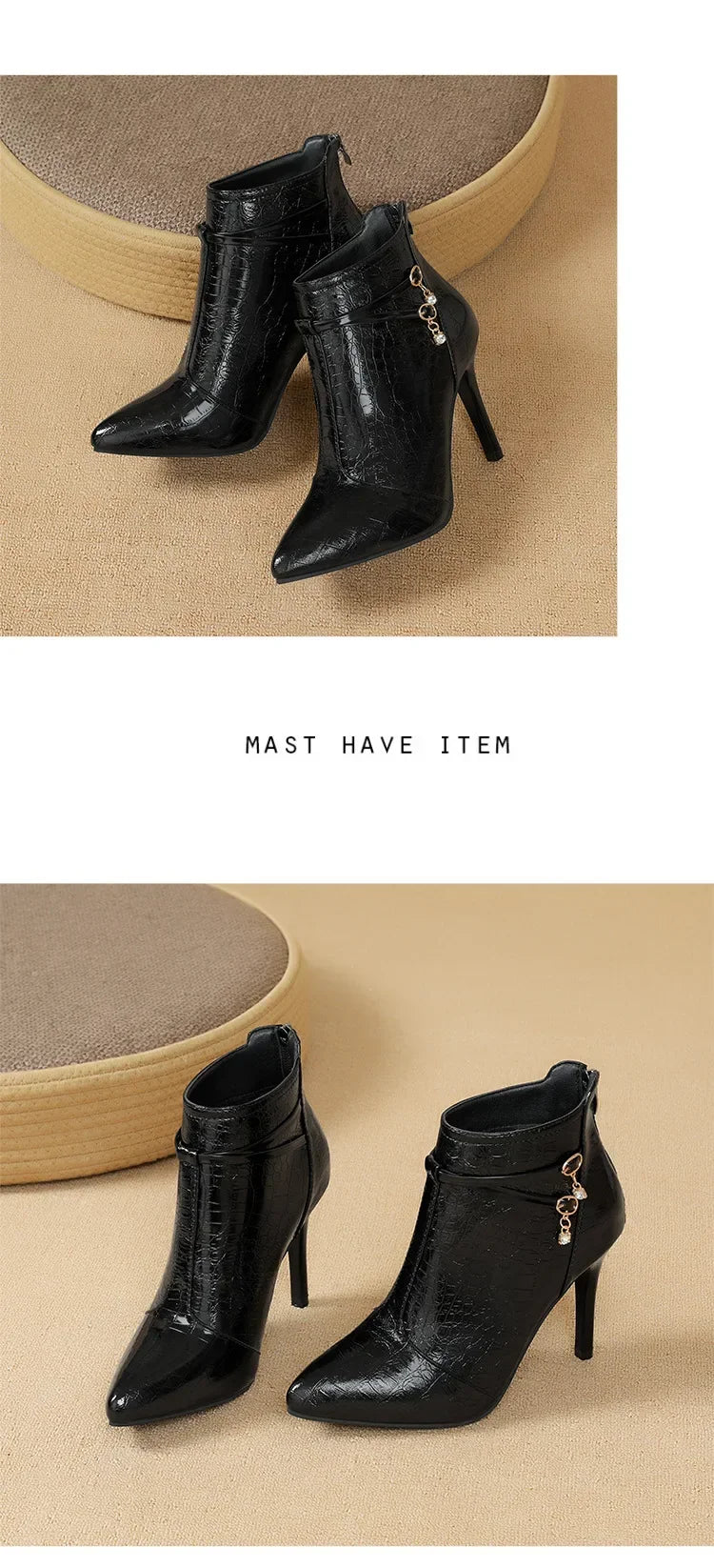Crystal Pointed Toe High Heel Ankle Boots for Women