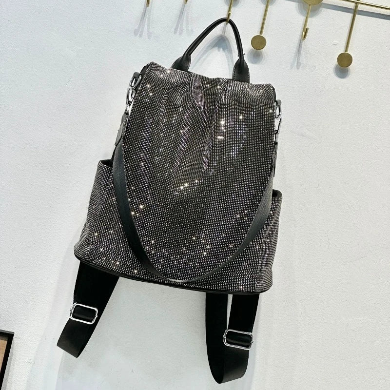 ABQP New Women's Diamond Backpack Large Capacity Women's Backpack Multifunctional Fashion Hot Diamond Casual Travel Backpack