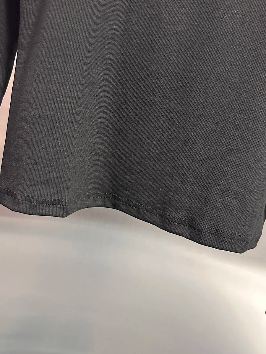 VGH Temperament Spliced Fungus Shirt For Women Turtleneck Petal Sleeve Slimming Chic Elegant Hit Color Blouse Female Spring New