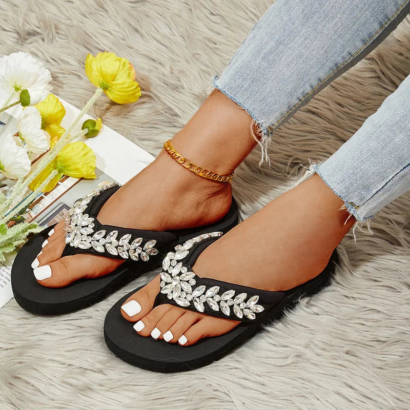 Crystal Accent Clip Toe Casual Summer Sandals For Women