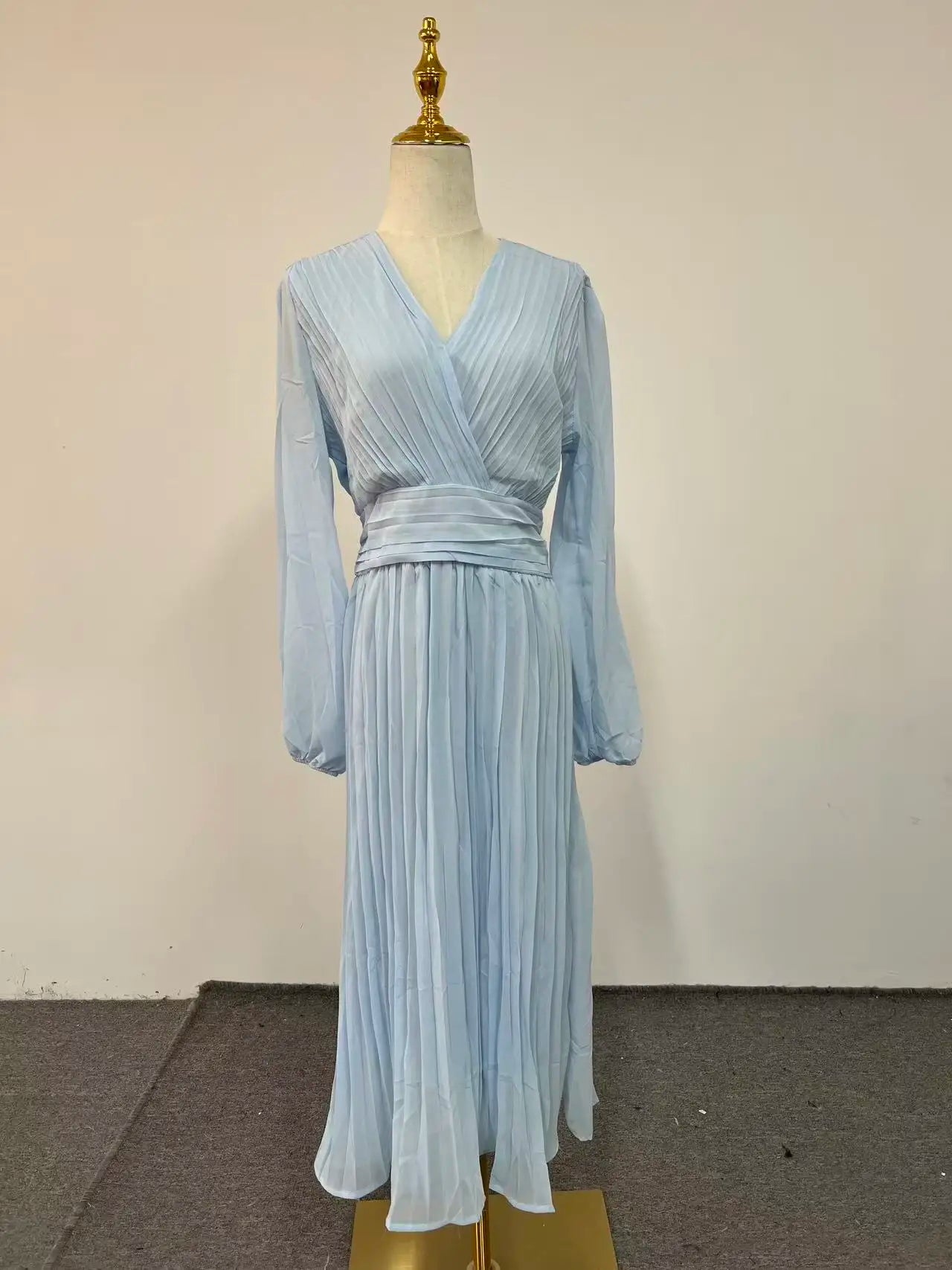 Elegant Blue Chiffon Ankle Length Flowing Dress For Women