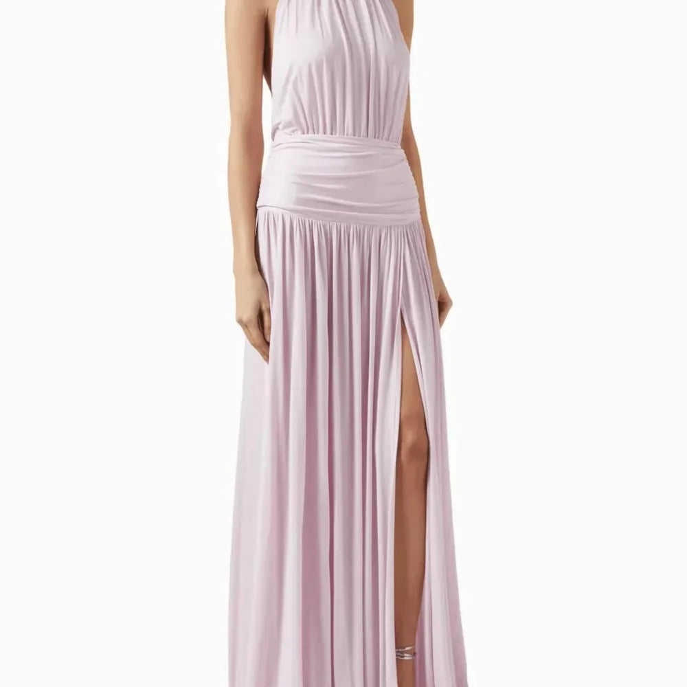 Halter Neck Elegant Long Backless Slit Dress for Women