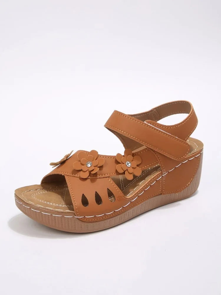 Modern Floral Buckle Wedge Sandals