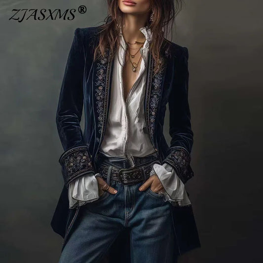 Ethnic Floral Velvet Coat