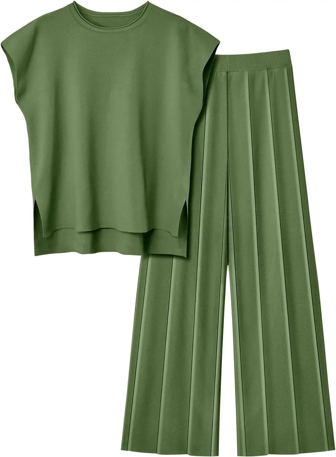 Summer Soft Knit Sleeveless Vest and Wide Leg Pants Set for Women