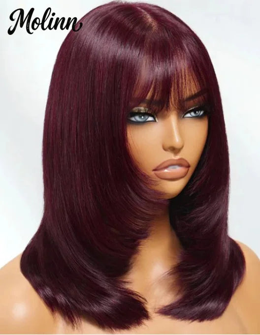 Burgundy Red Straight Short Bob Lace Front Wig for Women