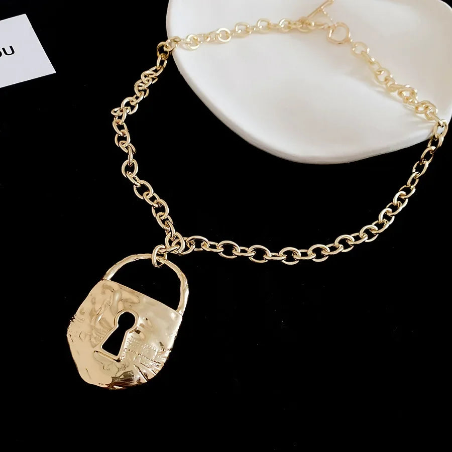 Textured Lock Pendant Necklace