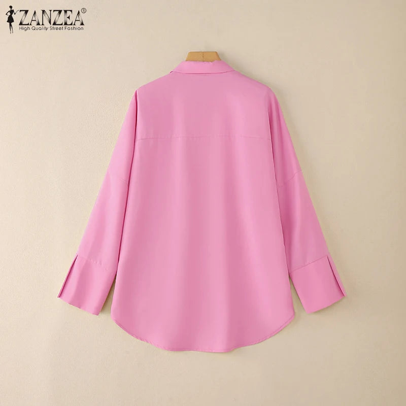 Oversized White Long Sleeve Button Up Blouse for Women