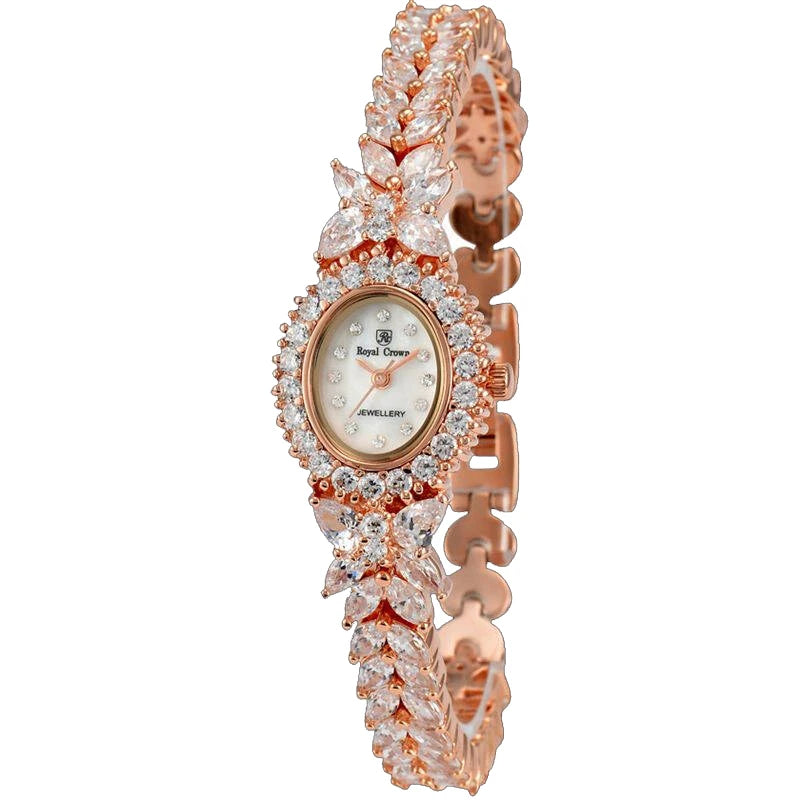 Small Luxury Prong Setting Women's Watch Fine Fashion Hours Mother of Pearl Bracelet Crystal Girl's Gift Royal Crown Box