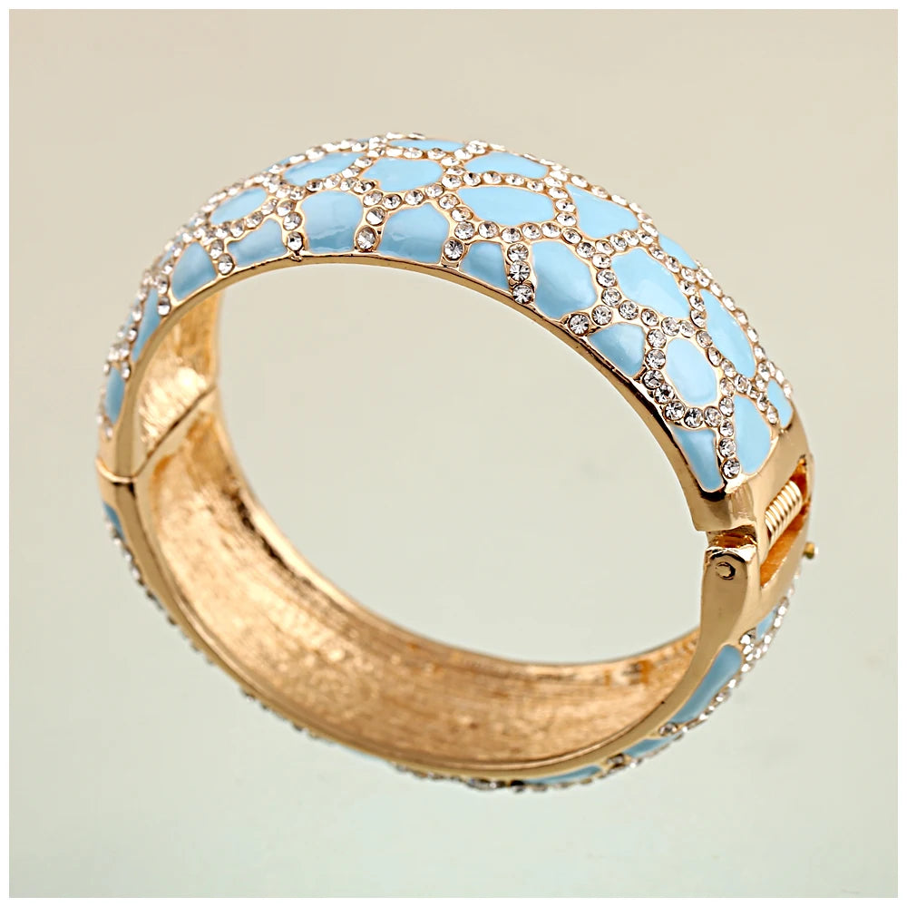 Colorful Enameled Rhinestone Statement Bangle Bracelet for Women