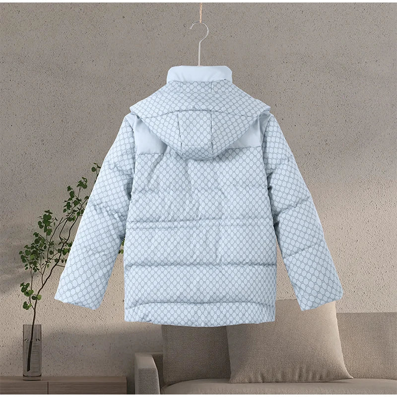 Casual Printed Hooded Cotton Coat With Zipper For Women