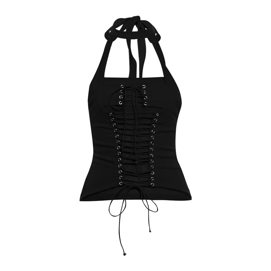 Halter Patchwork Backless Shirred Tank Top for Women