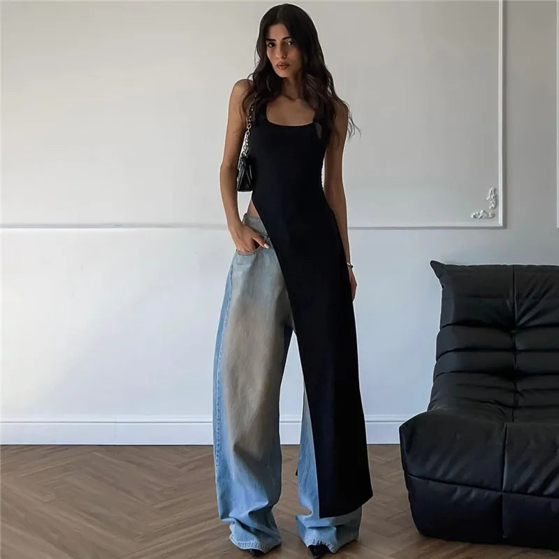 Elegant Asymmetrical High Slit Maxi Dress for Women
