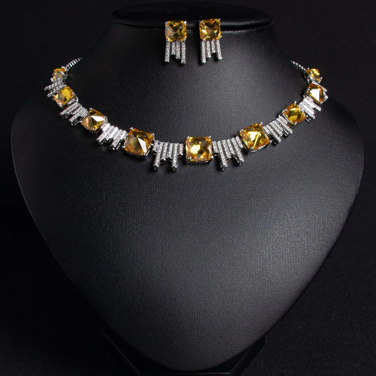 Square Zircon Necklace and Earrings Set