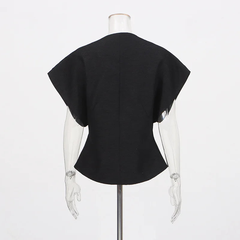 Black Diamond Encrusted Single Breasted Cropped Jacket For Women