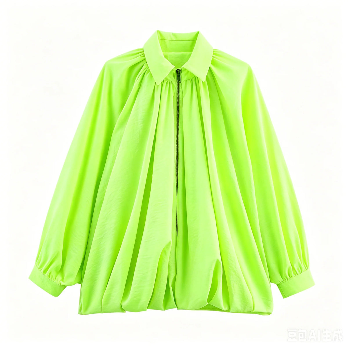 Ruffled Oversized Long Sleeve Bomber Jacket for Women