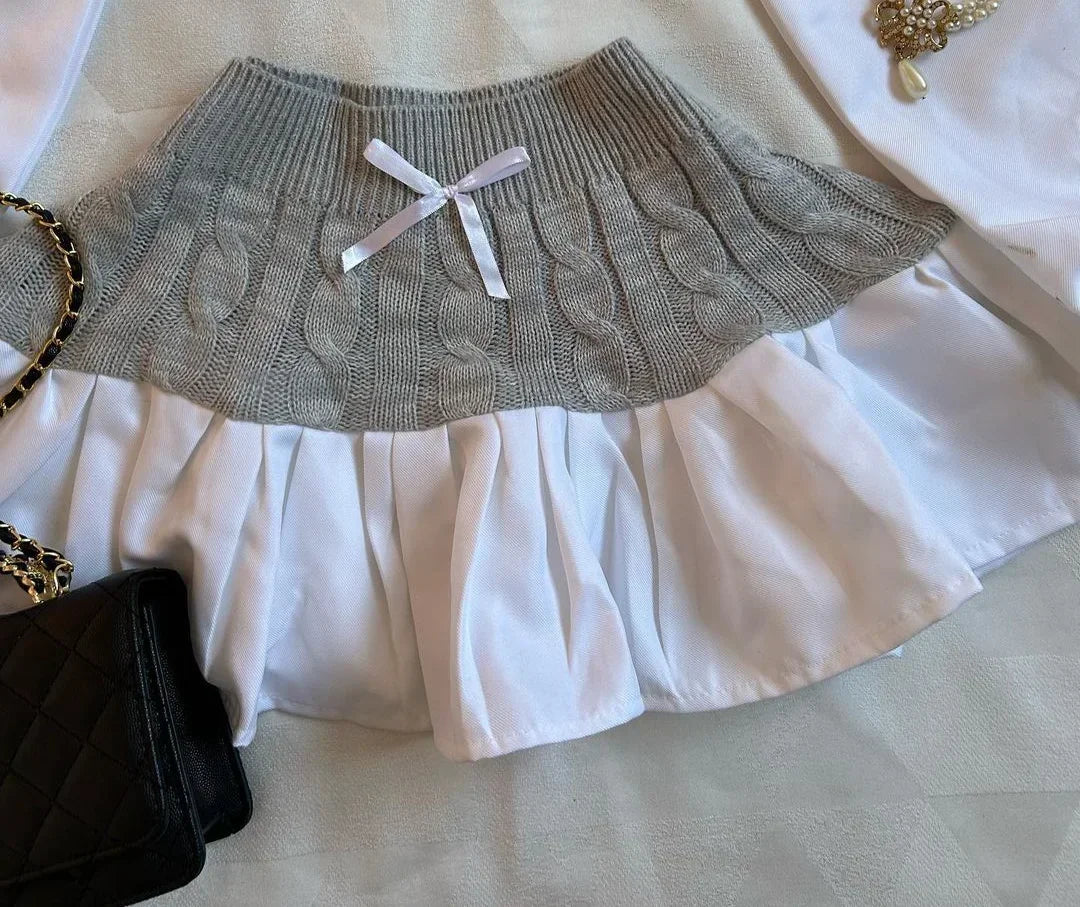 Harajuku Bow Patchwork Knit Set