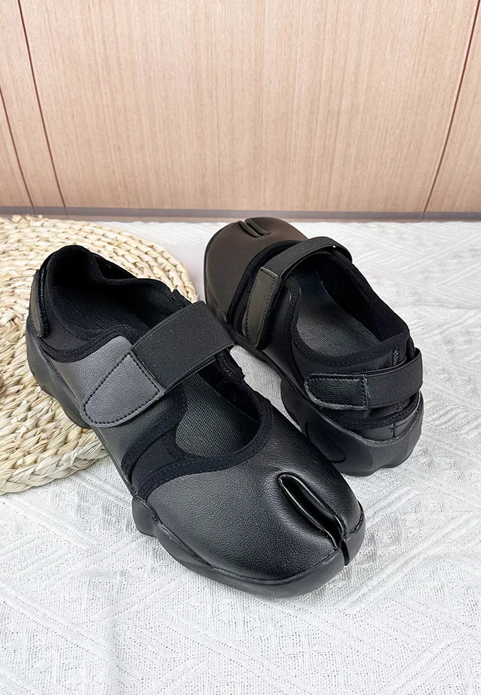 Leather Split Toe Buckle Mary Jane Flat Shoes for Women