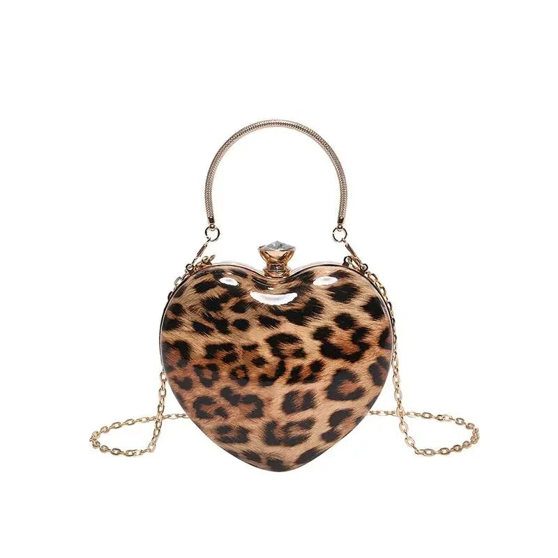 Leopard Print Heart Shaped Acrylic Clutch