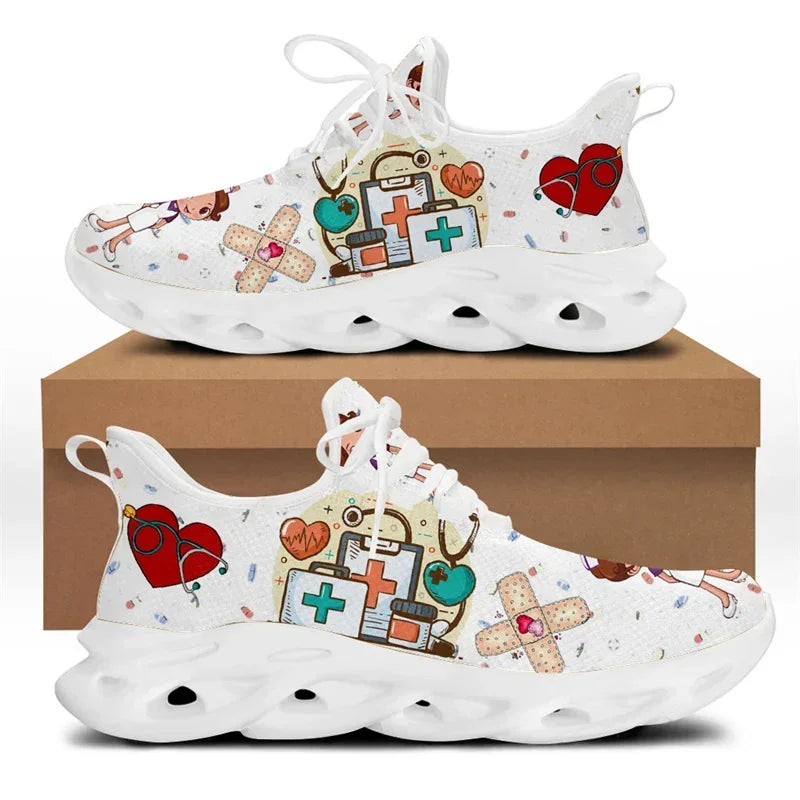Cute Cartoon Print Lace-Up Nursing Shoes for Women