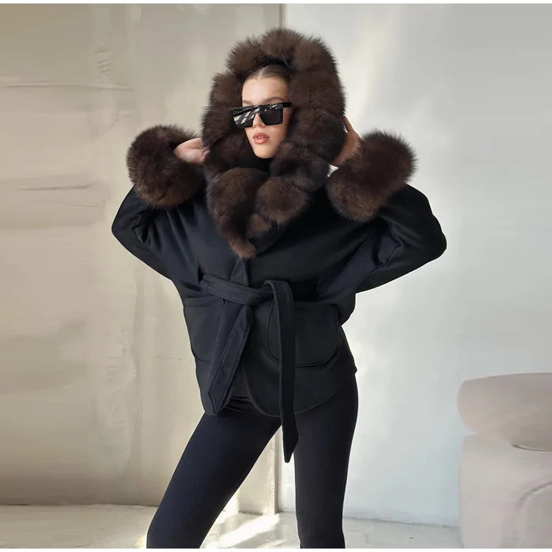 Warm Faux Fur Hooded Winter Coat With Pockets for Women