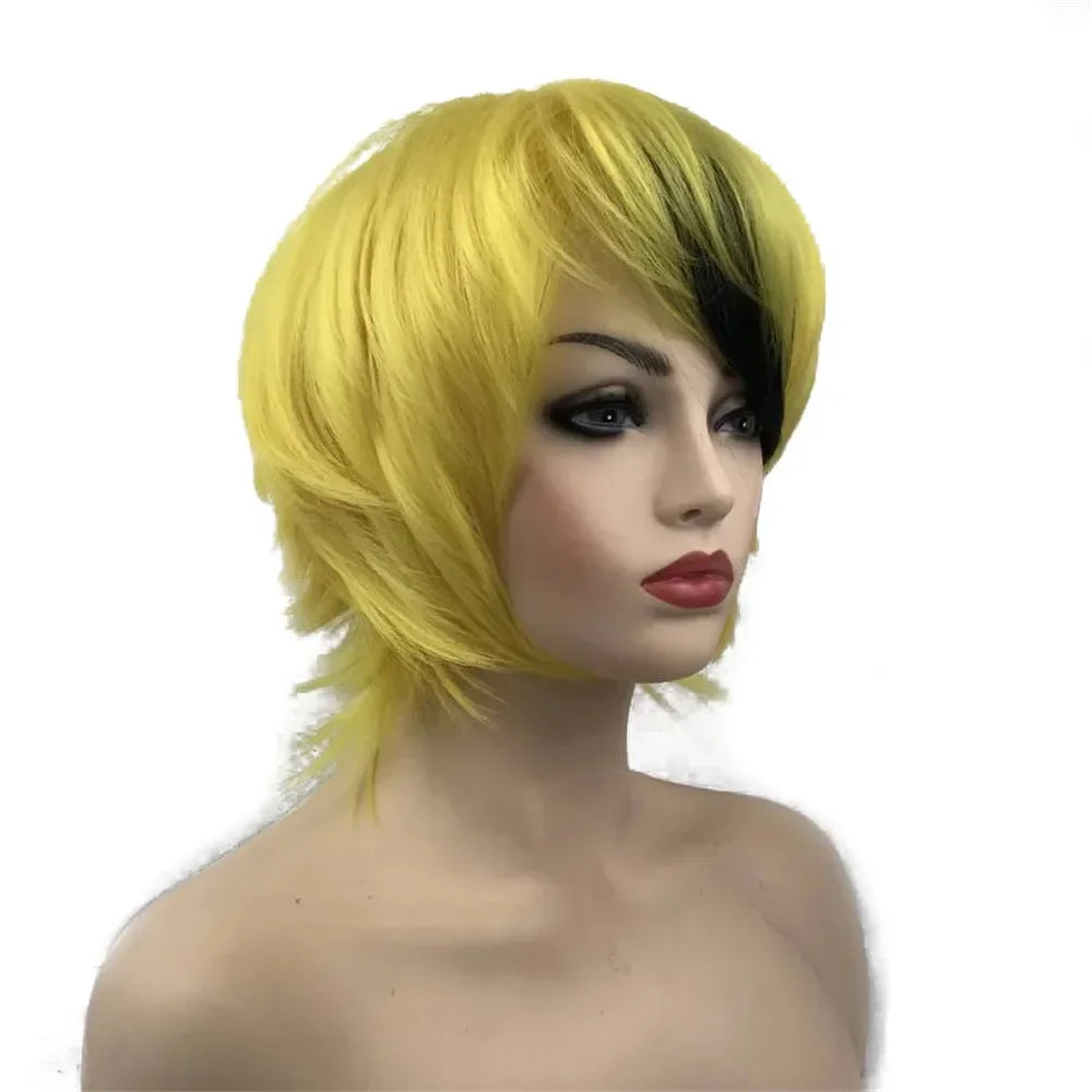 Straight Blue And Red Synthetic Cosplay Wig For Women