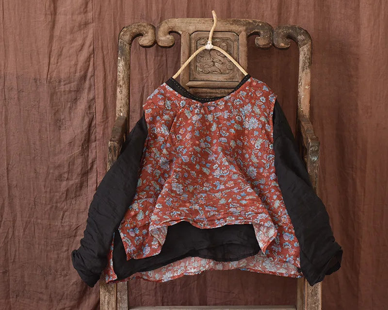 Casual Linen Tank Top With Vintage Floral Print for Women