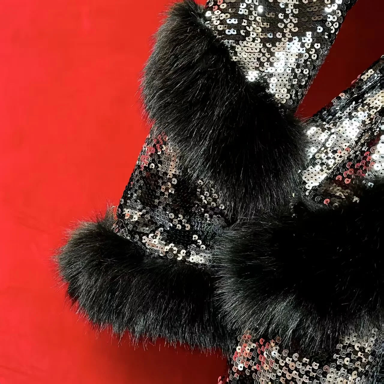 Faux Fur Coats for Women,Adjustable Waist Jacket,Female Clothes,Luxury,Spliced,Sequins,Turn-down Collar,New, Winter, 2025