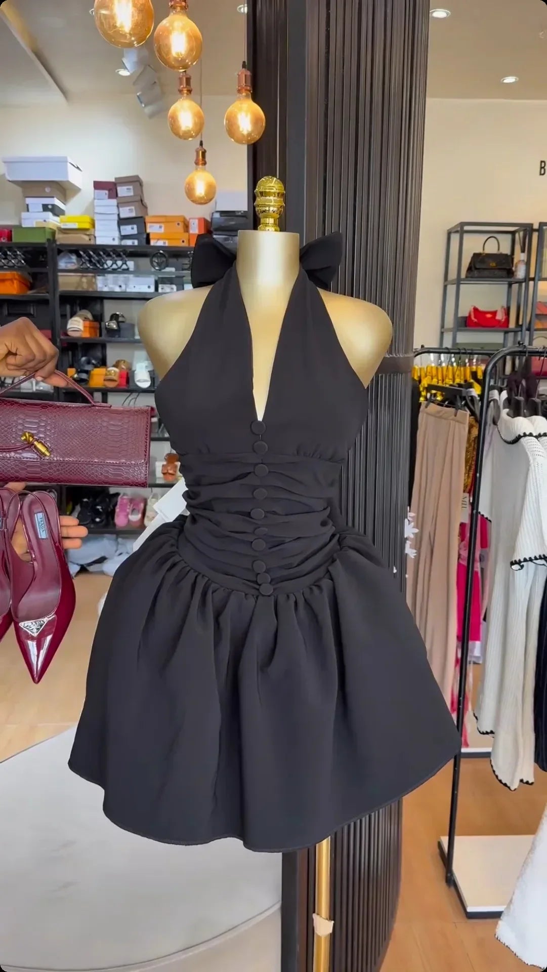 Summer Backless V Neck Butterfly Knot Mini Dress for Women