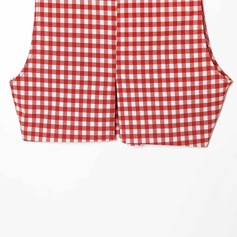 Casual Plaid Vest And Pleated Pants Set Beachwear for Women