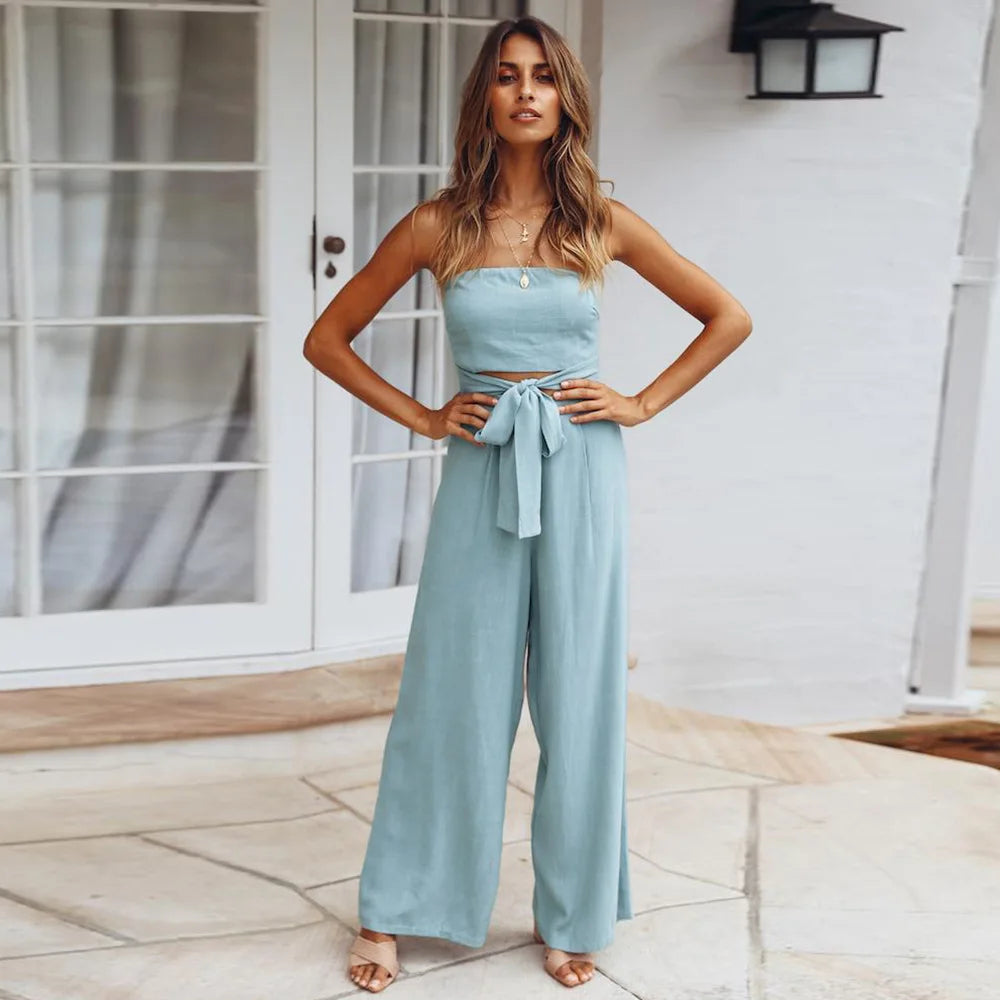 Casual Backless Slim Suspenders Straight Jumpsuit for Women
